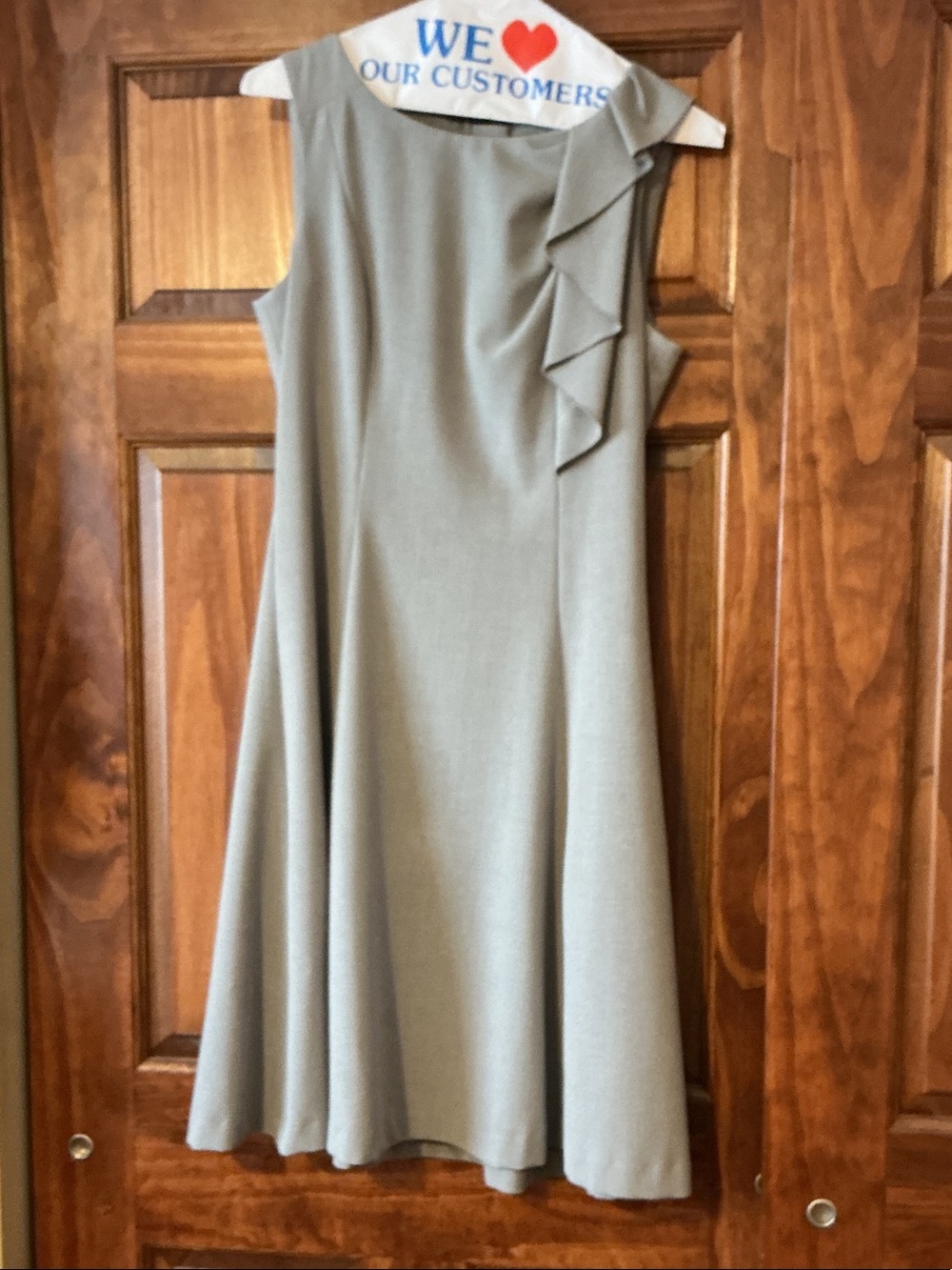 Calvin Klein Sleeveless Midi Dress in Light Gray with Cascade Ruffle